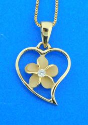 14k plumeria heart pendant