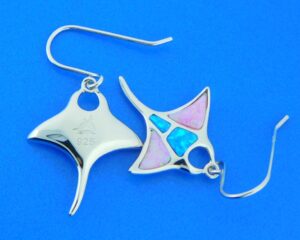 sterling silver & opals manta ray earrings