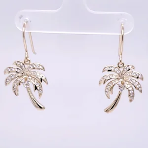 sterling silver yellow gold-plated palm tree dangle earrings