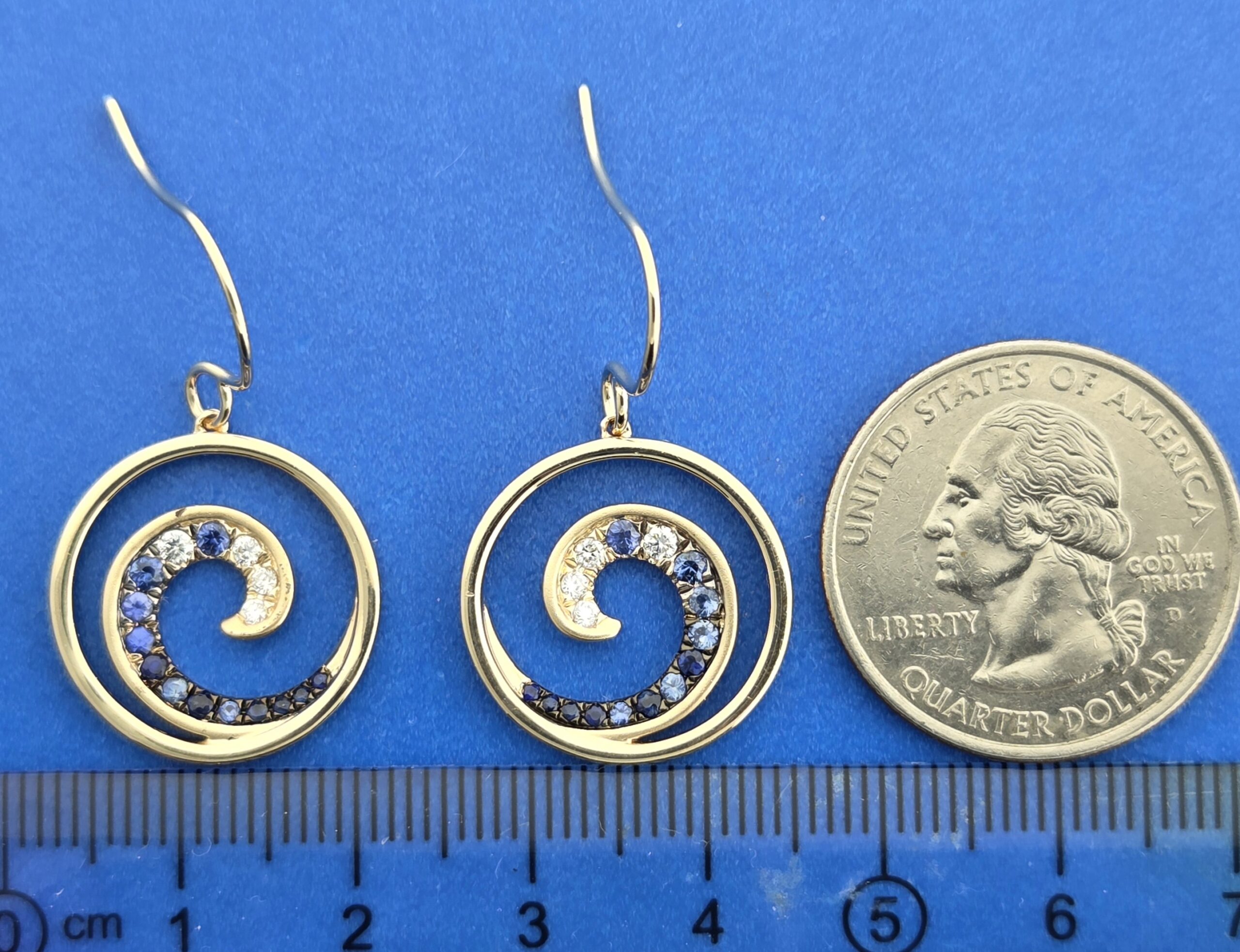 Wave Earrings,14K, Diamonds & Sapphires 4 Wave Earrings,14K, Diamonds & Sapphires - Image 4