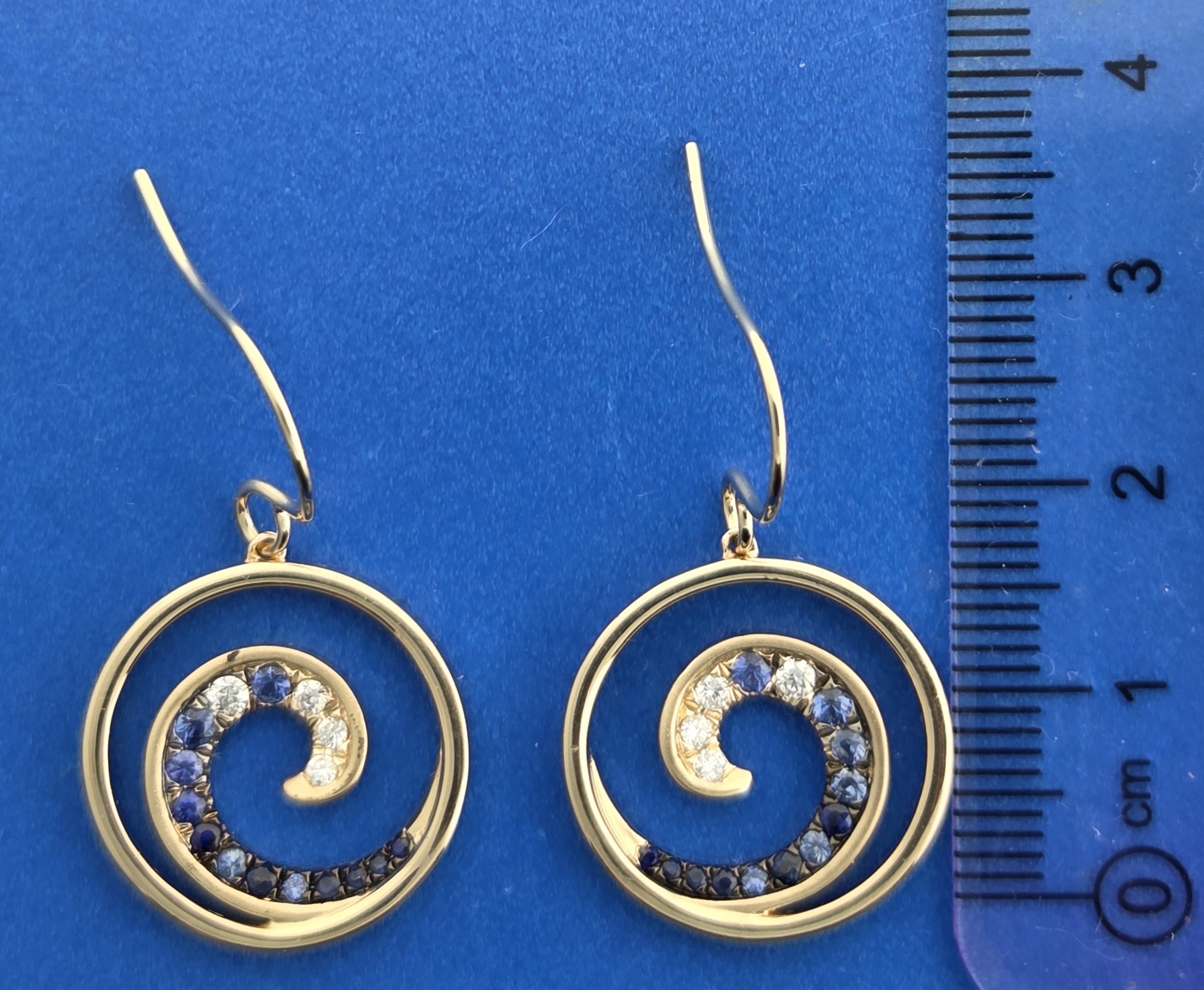 Wave Earrings,14K, Diamonds & Sapphires 5 Wave Earrings,14K, Diamonds & Sapphires - Image 5