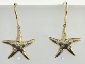 Starfish Dangle Earrings, 14K & Diamonds