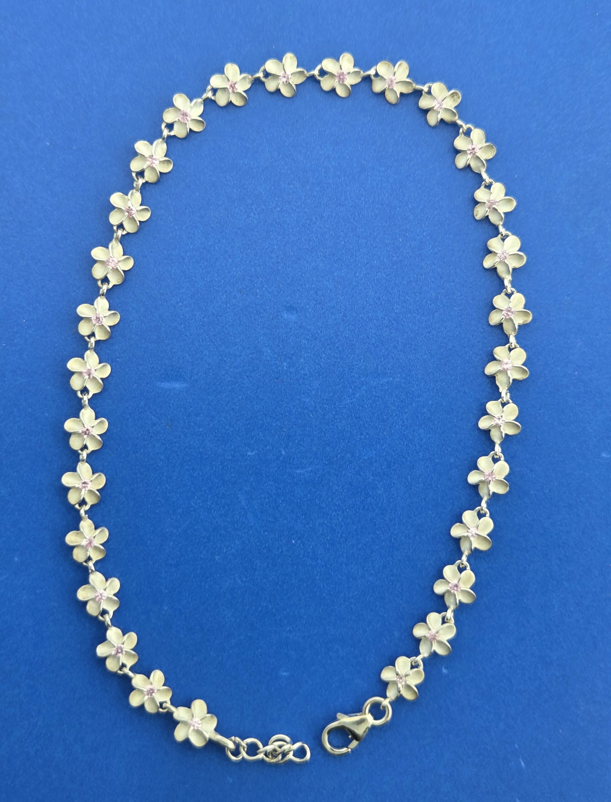 Alamea Plumeria Anklet, Sterling Silver & Pink Cz 1 Alamea Plumeria Anklet, Sterling Silver & Pink Cz