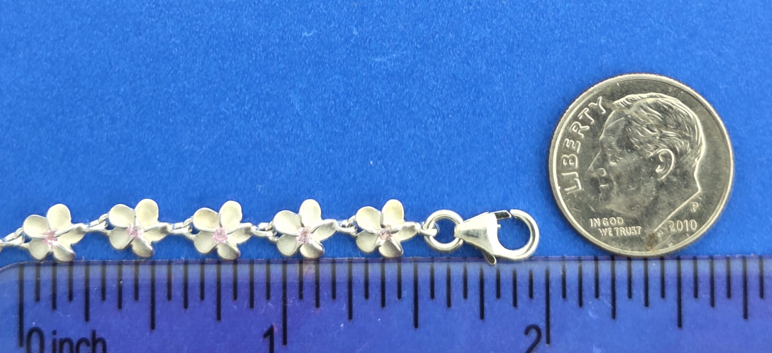 Alamea Plumeria Anklet, Sterling Silver & Pink Cz 4 Alamea Plumeria Anklet, Sterling Silver & Pink Cz - Image 4