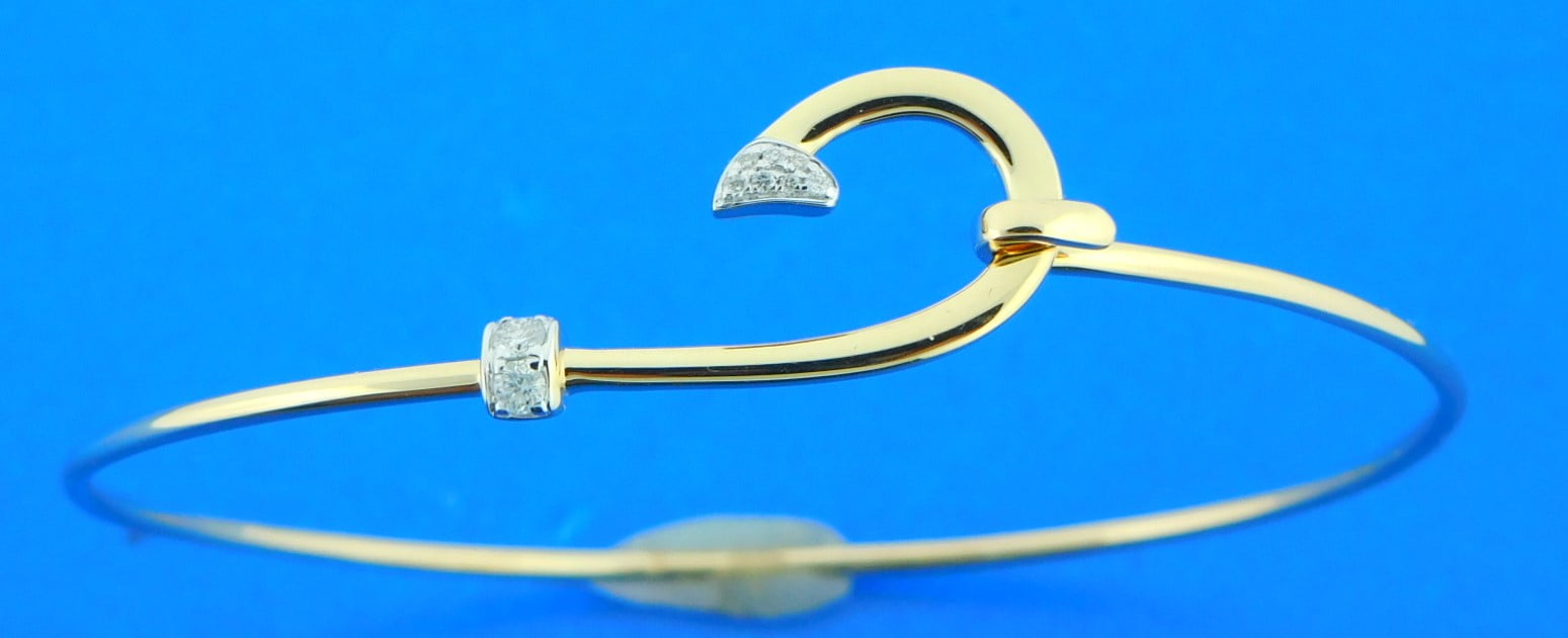 Fishing Hook Bangle Bracelet, 14k & Diamonds