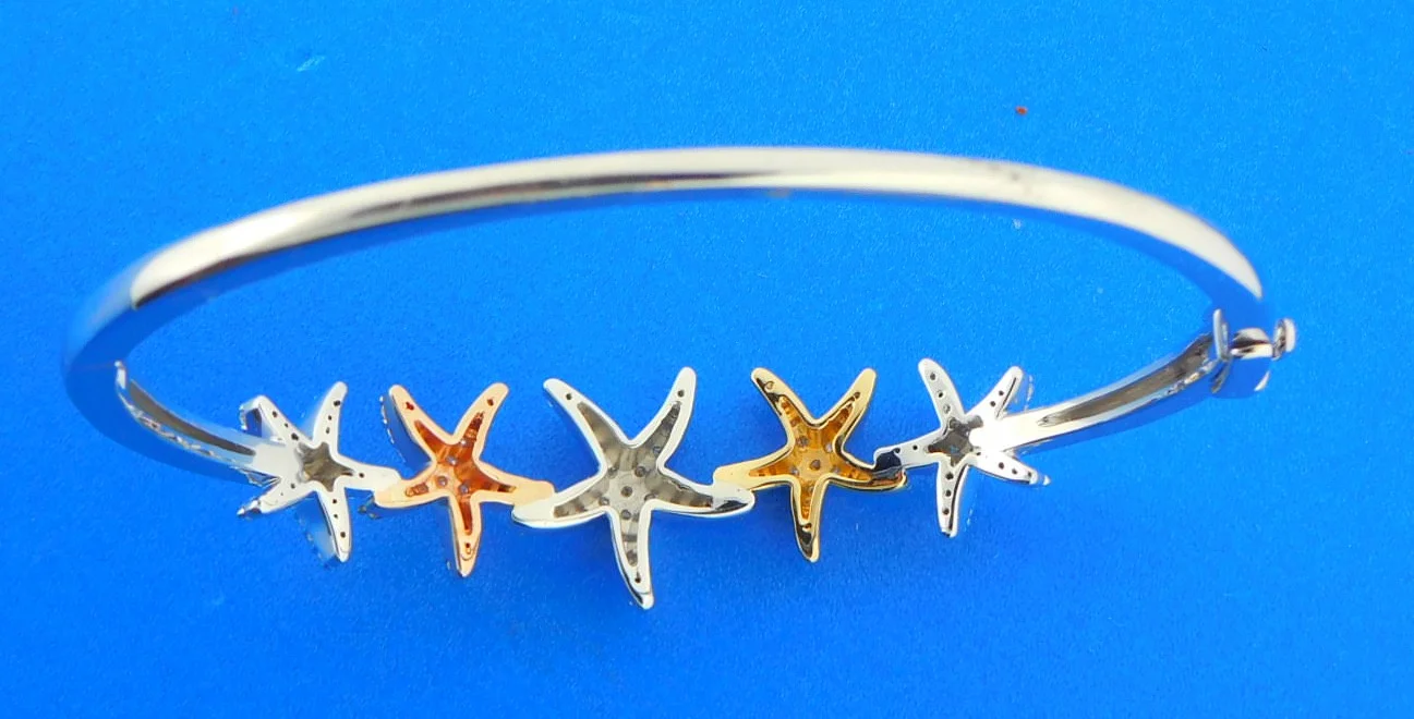 Starfish Bangle Bracelet, 14K 3-Tone - Image 2