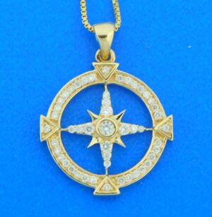 Compass Rose Pendant, 14K & Diamonds