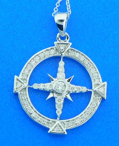 Compass Rose Pendant, 14K White Gold & Diamonds 1 14k white gold compass rose necklace