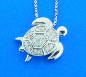 14k white gold diamond sea turtle pendant