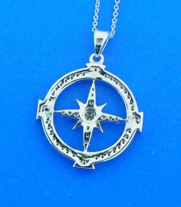 Compass Rose Pendant, 14K White Gold & Diamonds 3 14k white gold compass rose necklace