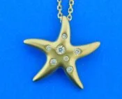 Starfish Pendant, 14K & Diamonds