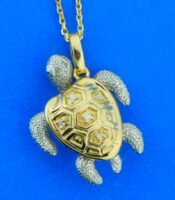 Sea Turtle Necklace, 14k 2-Tone & Diamonds