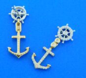 Anchor Ship Wheel Post Earring, 14K 2-Tone