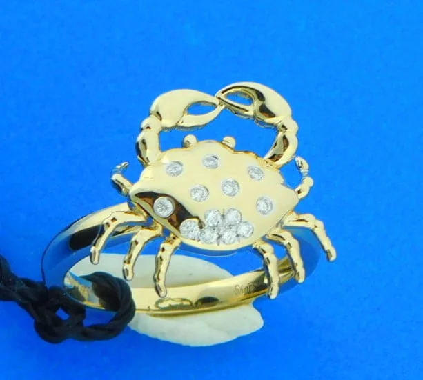 Crab Ring, 14K & Diamonds 1 Crab Ring, 14K & Diamonds