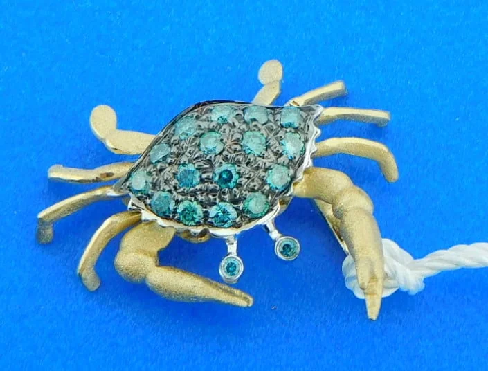 Denny Wong Blue Diamond Crab Pendant, 14K 2-Tone 1 Denny Wong Blue Diamond Crab Pendant, 14K 2-Tone