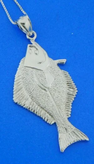 sterling silver fluke flounder pendant