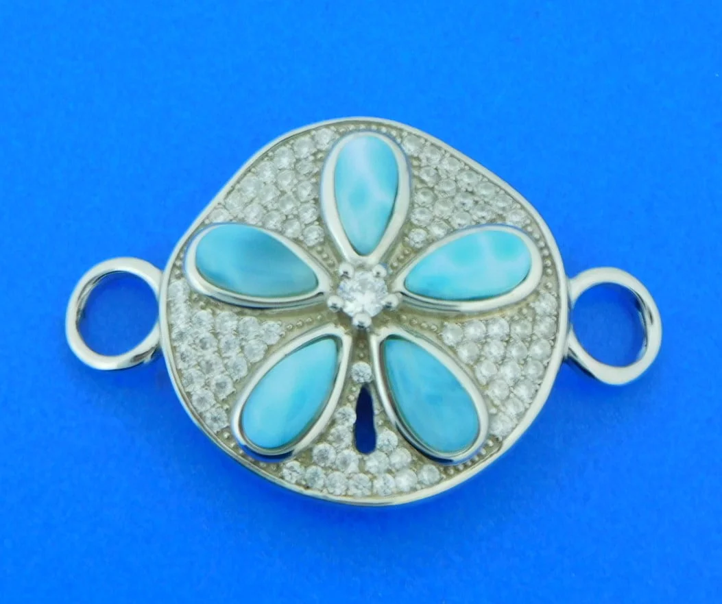Alamea Sand Dollar Bracelet Topper, Sterling Silver & Larimar 1 Alamea Sand Dollar Bracelet Topper, Sterling Silver & Larimar