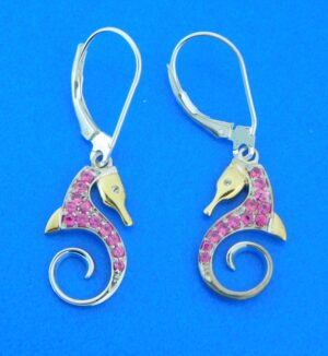 steven douglas seahorse earrings sterling silver & pink sapphires