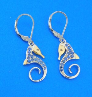 steven douglas seahorse earrings sterling silver & blue sapphires