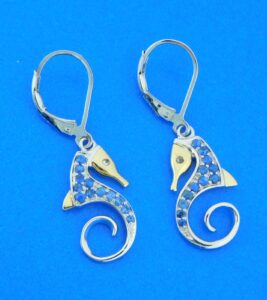 steven douglas seahorse earrings sterling silver & blue sapphires