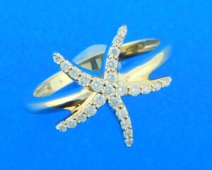 14k gold diamond starfish ring