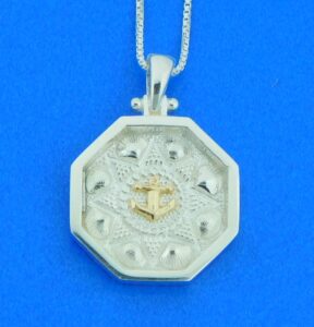 sterling silver & 14k sailor's valentine pendant