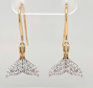 Whale Tail Earrings, 14k & Diamonds