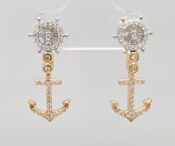 Anchor Ship Wheel Post Earring, 14K 2-Tone
