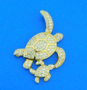 sea turtle cz pendant sterling silver gold plated