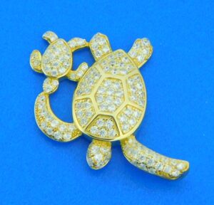 sea turtle cz pendant sterling silver gold plated