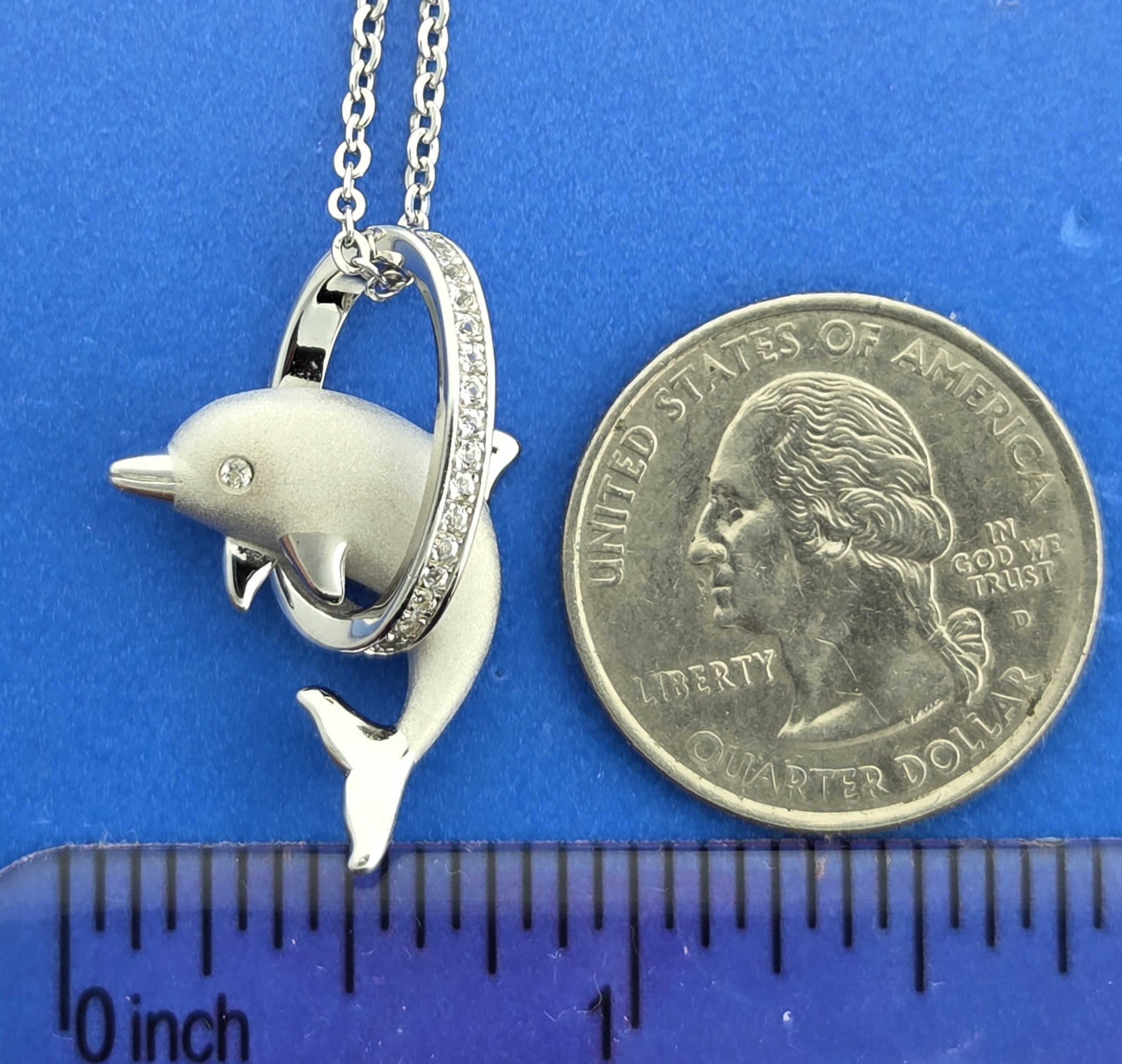 Alamea Dolphin Hoop Pendant, Sterling Silver & Topaz 5 Alamea Dolphin Hoop Pendant, Sterling Silver & Topaz - Image 5