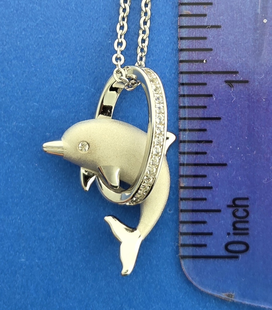 Alamea Dolphin Hoop Pendant, Sterling Silver & Topaz 6 Alamea Dolphin Hoop Pendant, Sterling Silver & Topaz - Image 6