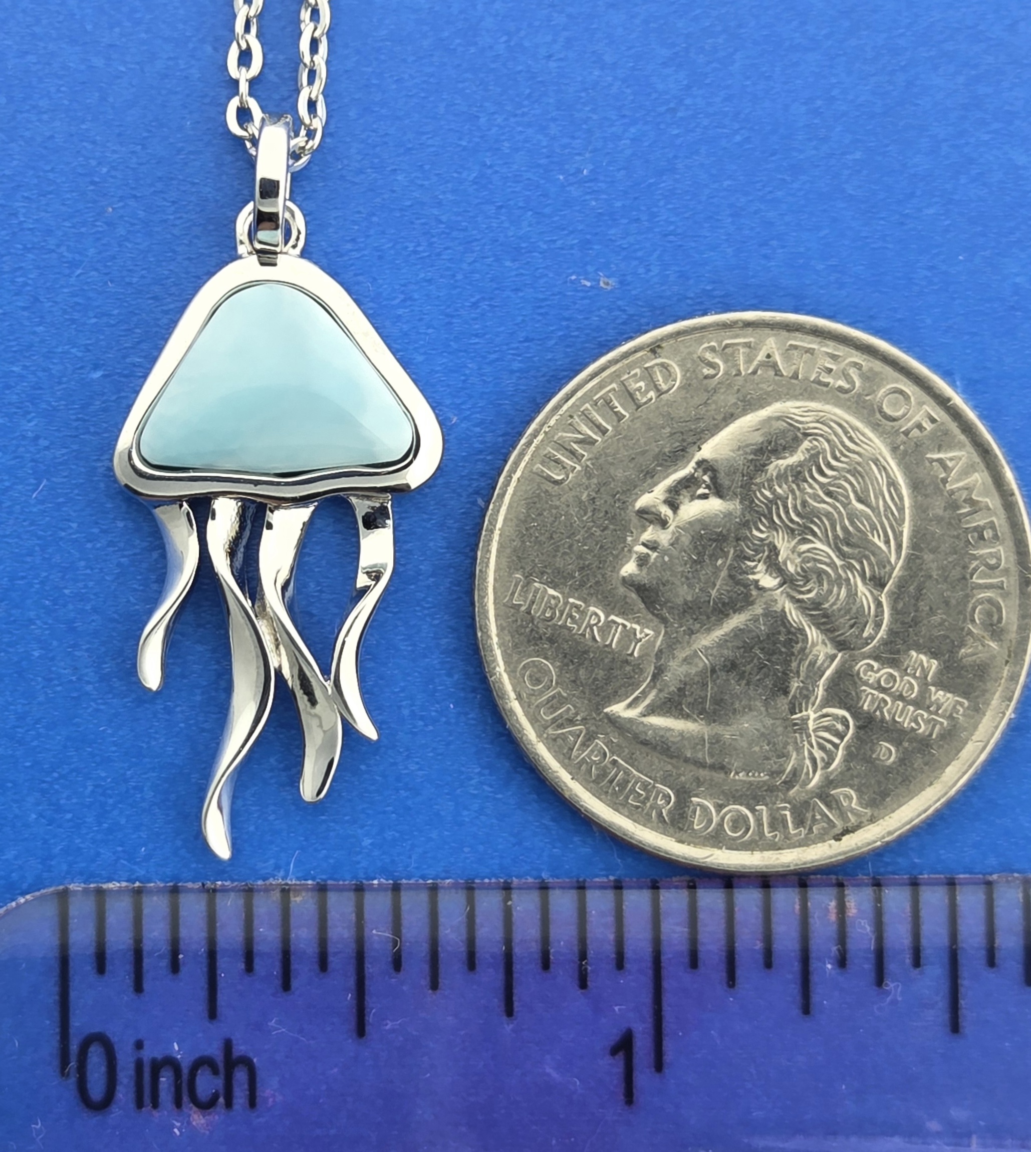 Alamea Jellyfish Pendant, Sterling Silver & Larimar 4 Alamea Jellyfish Pendant, Sterling Silver & Larimar - Image 4