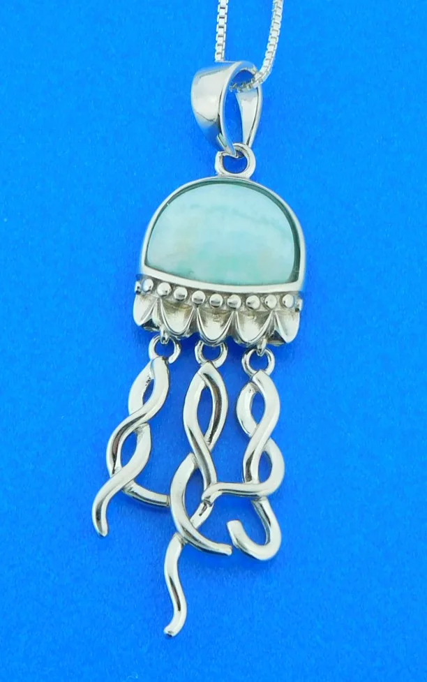 Jellyfish Pendant, Sterling Silver & Larimar 1 sterling silver jellyfish pendant