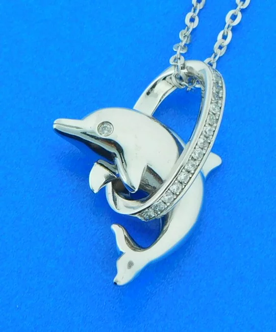 sterling silver dolphin hoop pendant