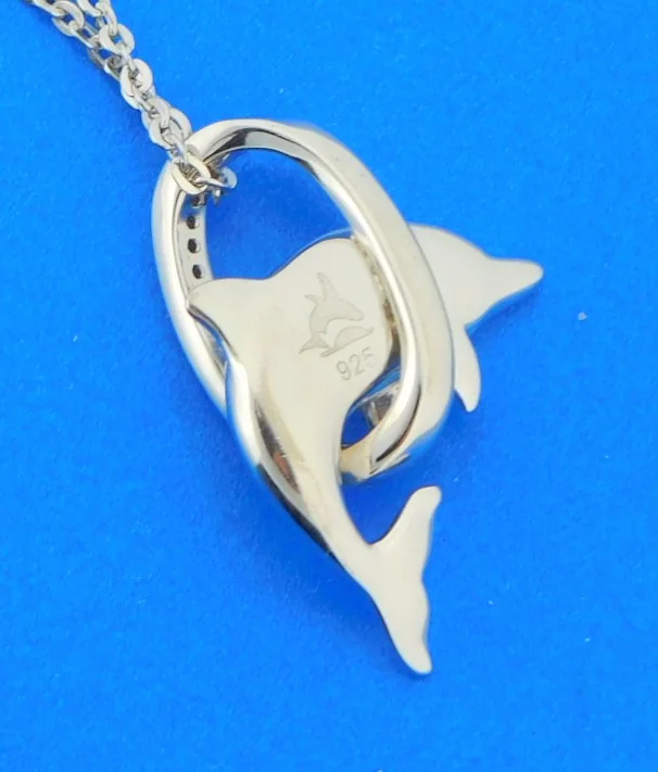 sterling silver dolphin hoop pendant