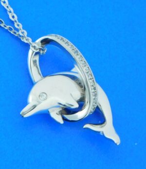sterling silver dolphin hoop pendant