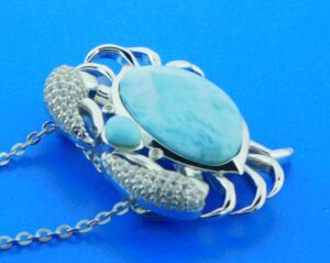 sterling silver blue crab larimar pendant