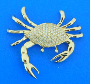 14k diamond blue crab pendant