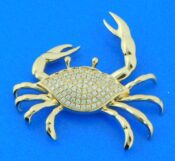 14k diamond blue crab pendant