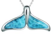 sterling silver & larimar whale tail pendant
