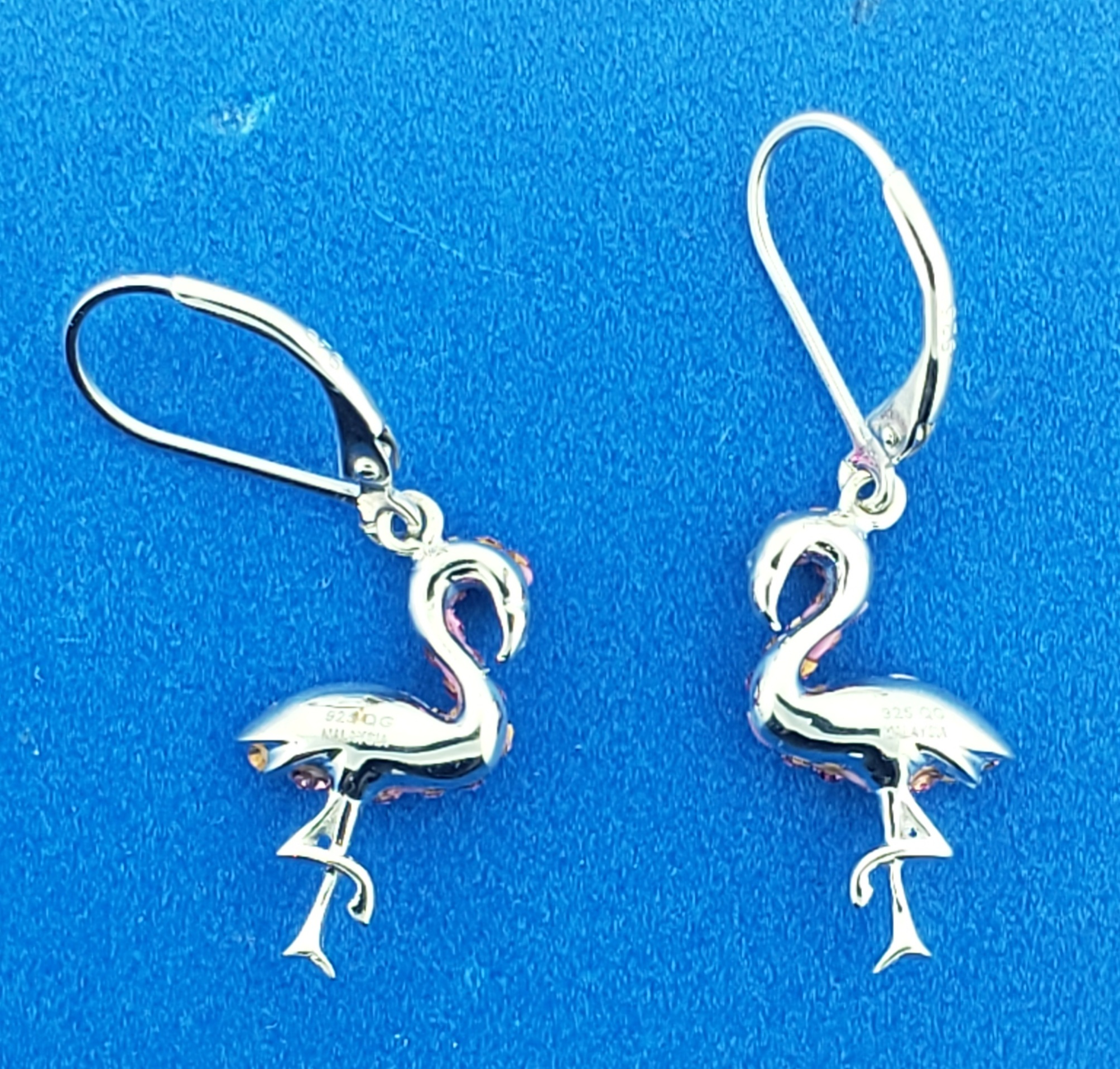 Flamingo Earrings, Sterling Silver & Swarovski Crystals 3 Flamingo Earrings, Sterling Silver & Swarovski Crystals - Image 3