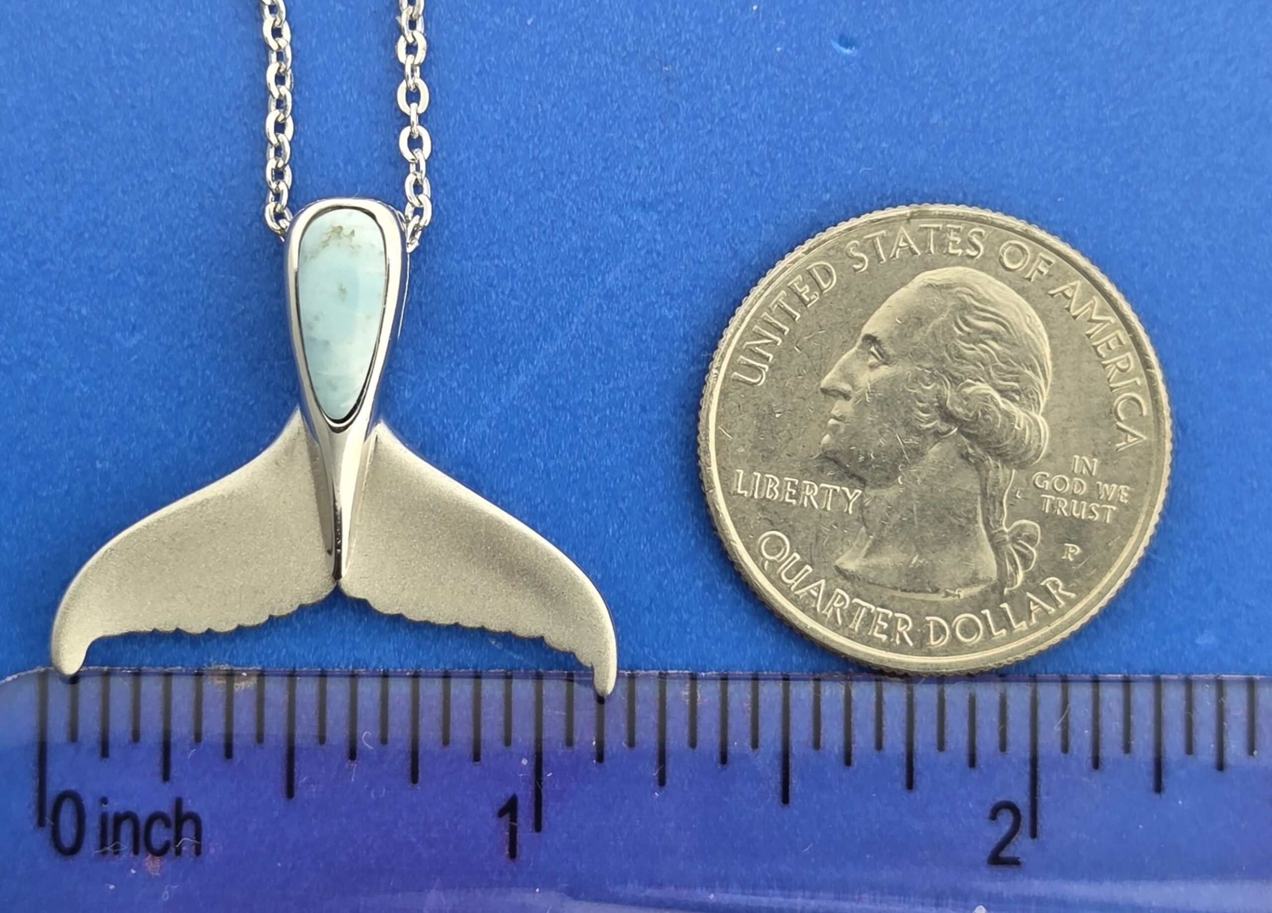 Alamea Whale Tail Pendant, Sterling Silver & Larimar 4 Alamea Whale Tail Pendant, Sterling Silver & Larimar - Image 4