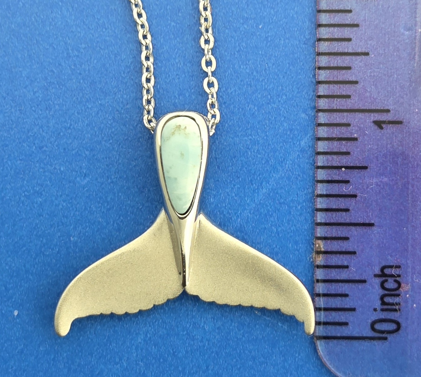 Alamea Whale Tail Pendant, Sterling Silver & Larimar 5 Alamea Whale Tail Pendant, Sterling Silver & Larimar - Image 5