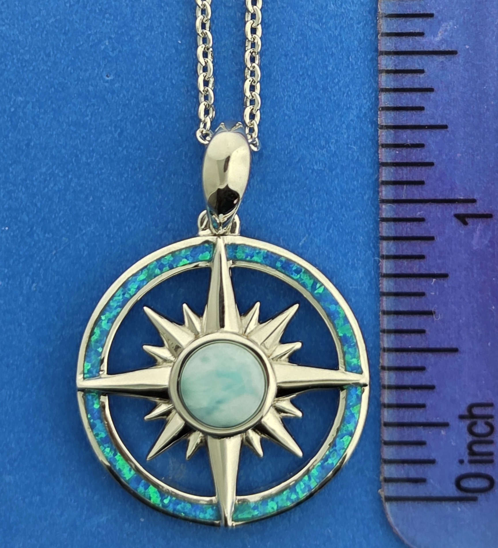 Alamea Compass Rose Pendant, Sterling Silver, Opal & Larimar 5 Alamea Compass Rose Pendant, Sterling Silver, Opal & Larimar - Image 5