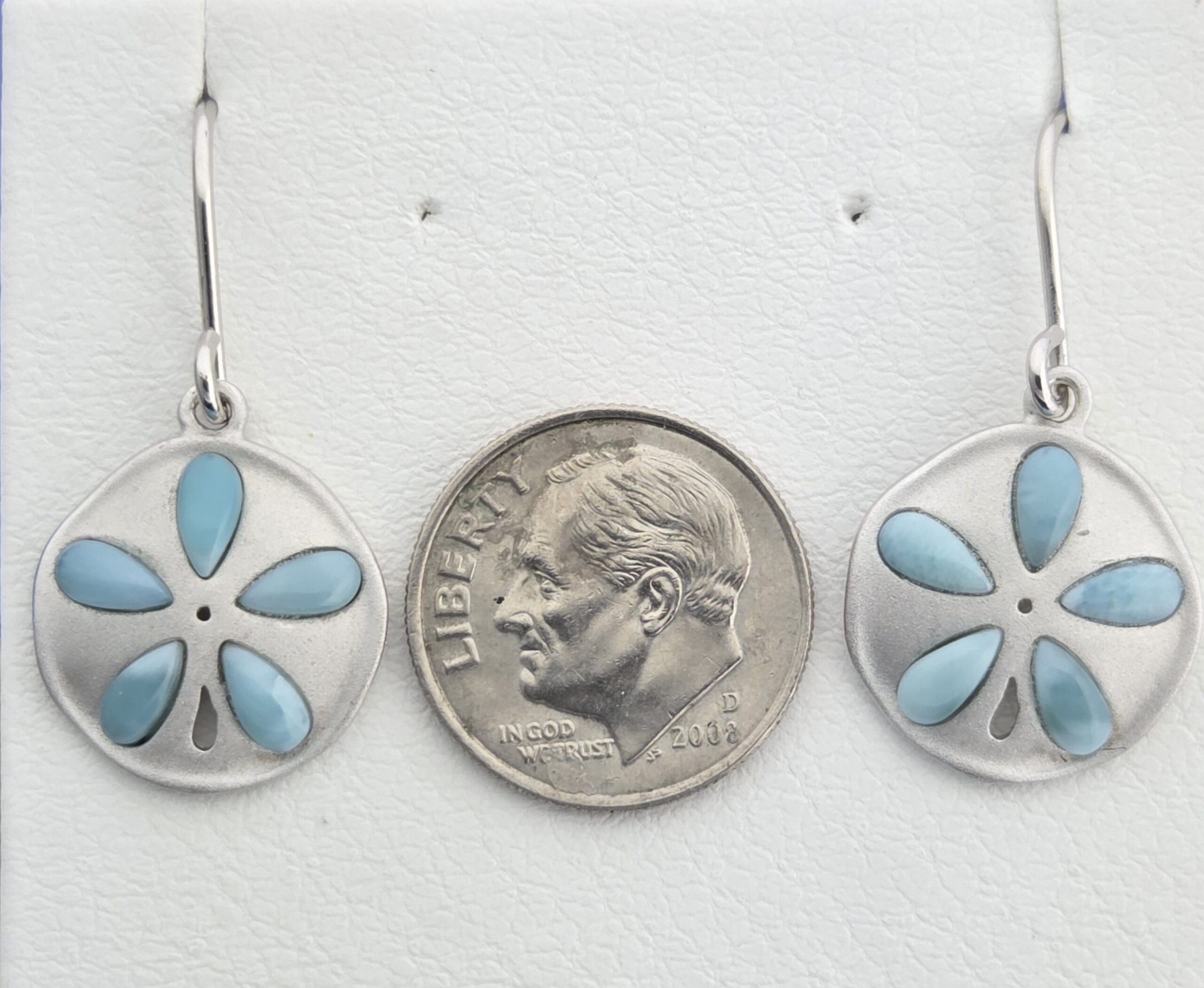 Alamea Sand Dollar Dangle Earrings, Sterling Silver & Larimar 4 Alamea Sand Dollar Dangle Earrings, Sterling Silver & Larimar - Image 4