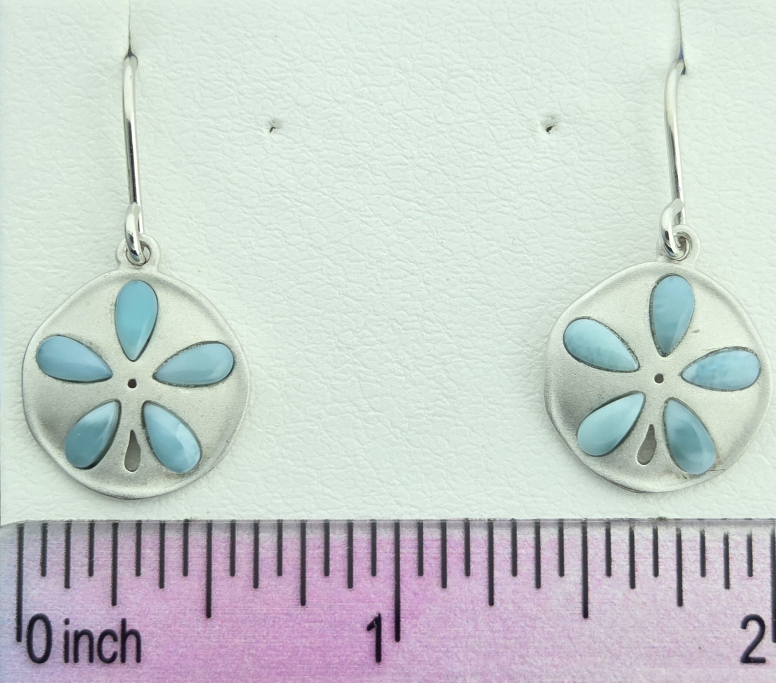 Alamea Sand Dollar Dangle Earrings, Sterling Silver & Larimar 5 Alamea Sand Dollar Dangle Earrings, Sterling Silver & Larimar - Image 5