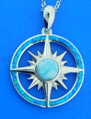 compass rose pendant larimar & opal sterling silver