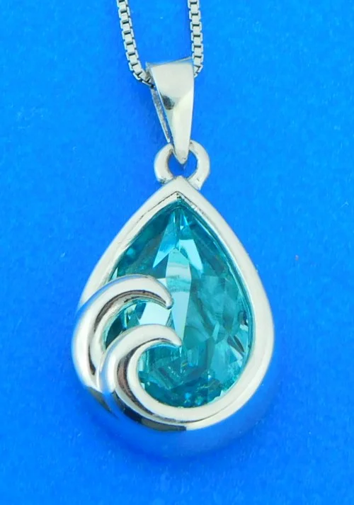Wave Pendant, Sterling Silver & Crystal