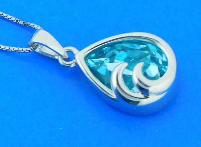 Wave Pendant, Sterling Silver & Crystal - Image 2